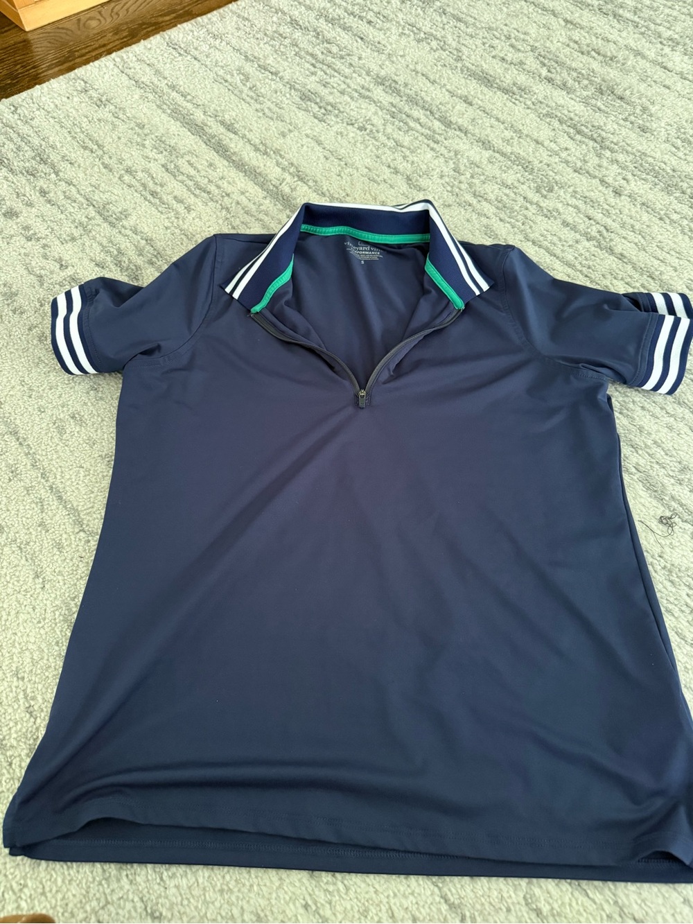 Navy Zip Polo Shirt with Contrast Trim